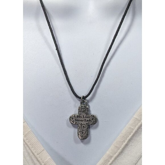 Vintage Bob Siemon Designs Art "His Love Never Ends" Cross Necklace - Picture 7 of 10